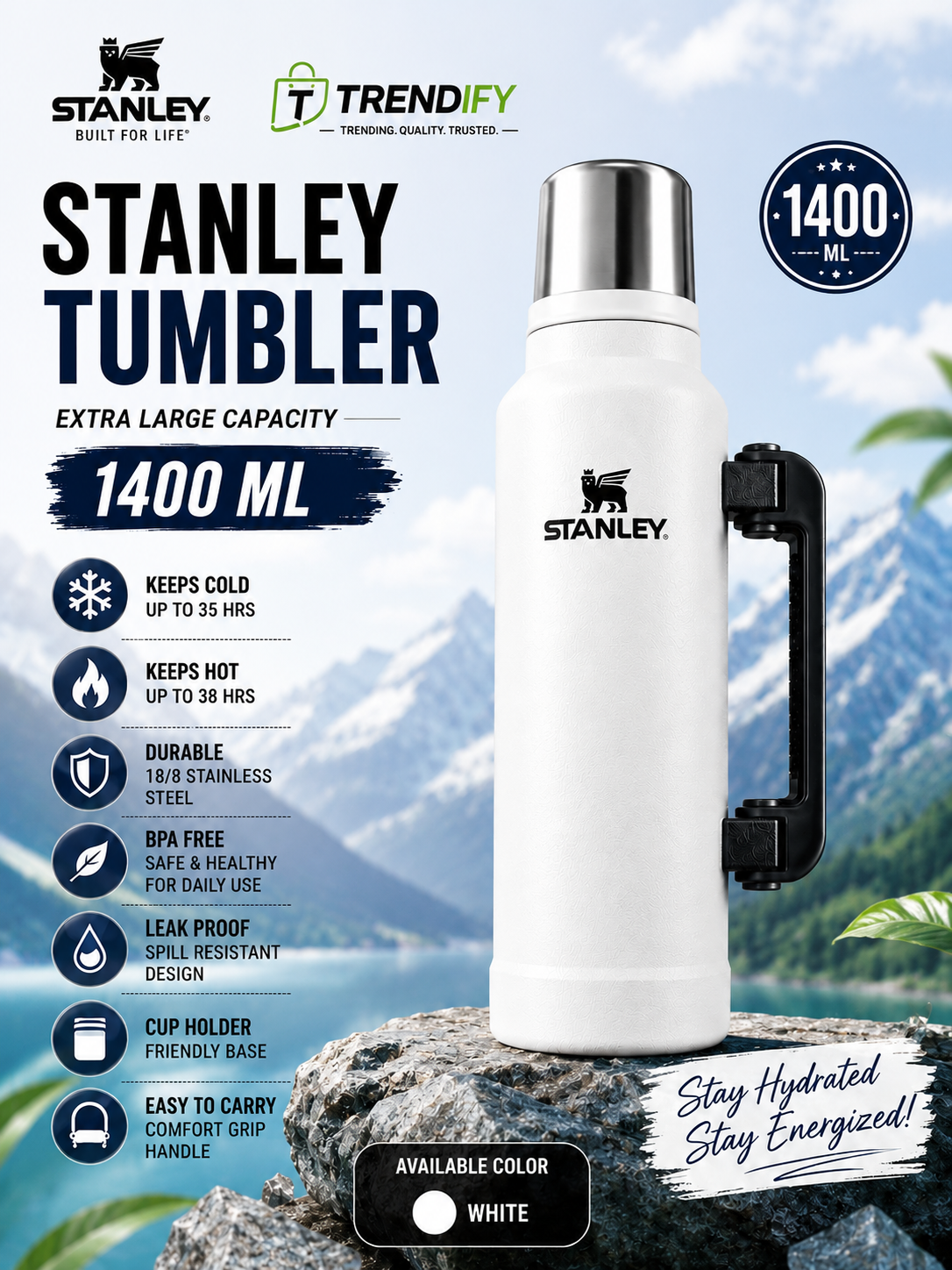 Stanley Legendary Bottle 1400ML | Stainless Steel Vacuum Insulated Thermos Flask