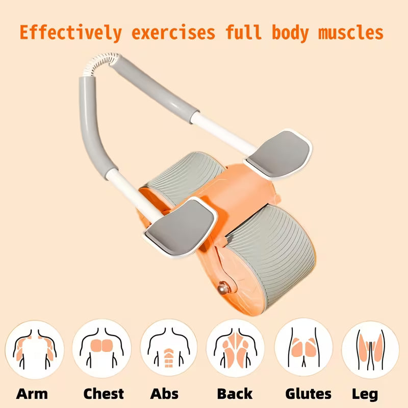 Dual-Wheel Auto-Rebound Ab Roller – Widened Anti-Slip Abdominal Exercise Wheel with Smart Brake System, Silent Operation, Phone Holder & Bonus Accessories for Core Strength Training