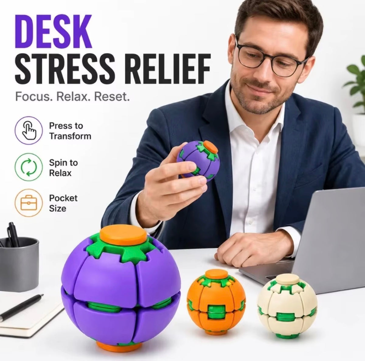 Press & Spin Stress Relief Fidget Ball – Focus, Relax & Reset