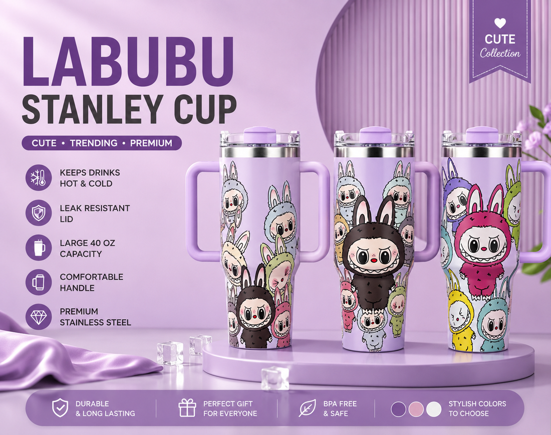 Labubu Style 40oz Insulated Tumbler with Handle, Straw & Lid – Stainless Steel Travel Cup