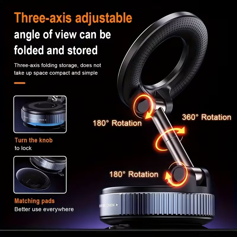 360° Rotating Magnetic Phone Holder – Foldable & Retractable Smartphone Mount with Magnetic Ring, Universal Hands-Free Stand for iPhone 16/15/14/13/12, Travel, Shower, Gym & Mirror Use, Black