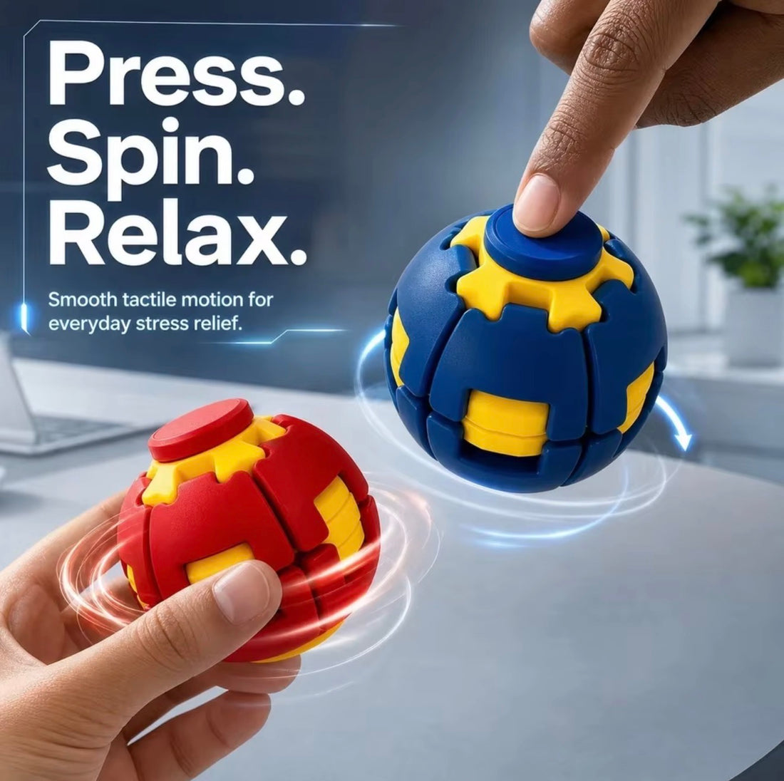 Press & Spin Stress Relief Fidget Ball – Focus, Relax & Reset