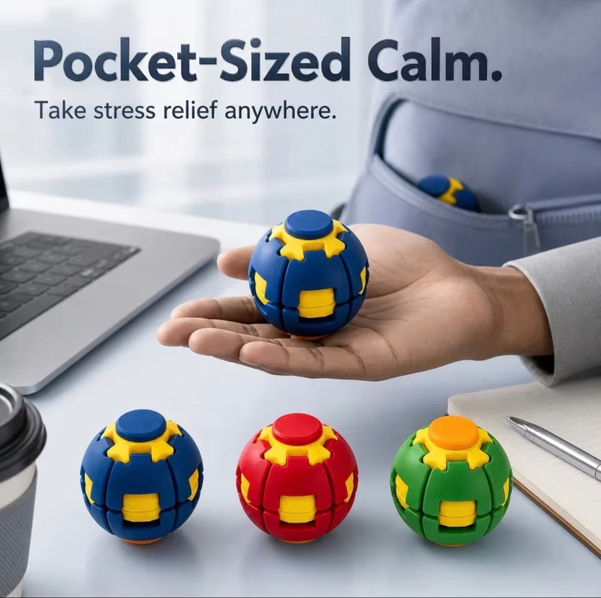 Press & Spin Stress Relief Fidget Ball – Focus, Relax & Reset