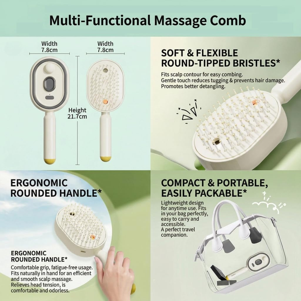 2-in-1 Electric Steam Hair Brush | Portable Hair Straightener & Frizz Control Comb